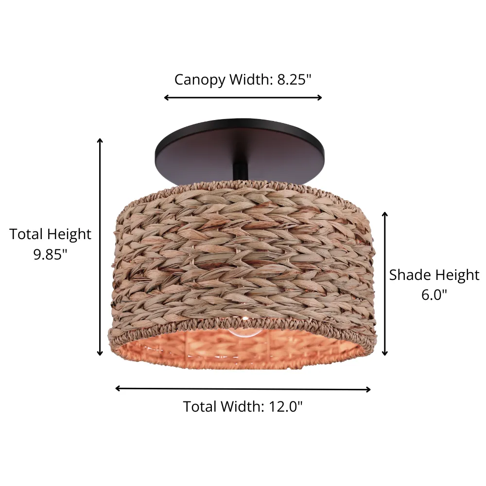 Woven Seagrass Drum w/Matte Black Instant Semi Flush Recessed Conversion Kit