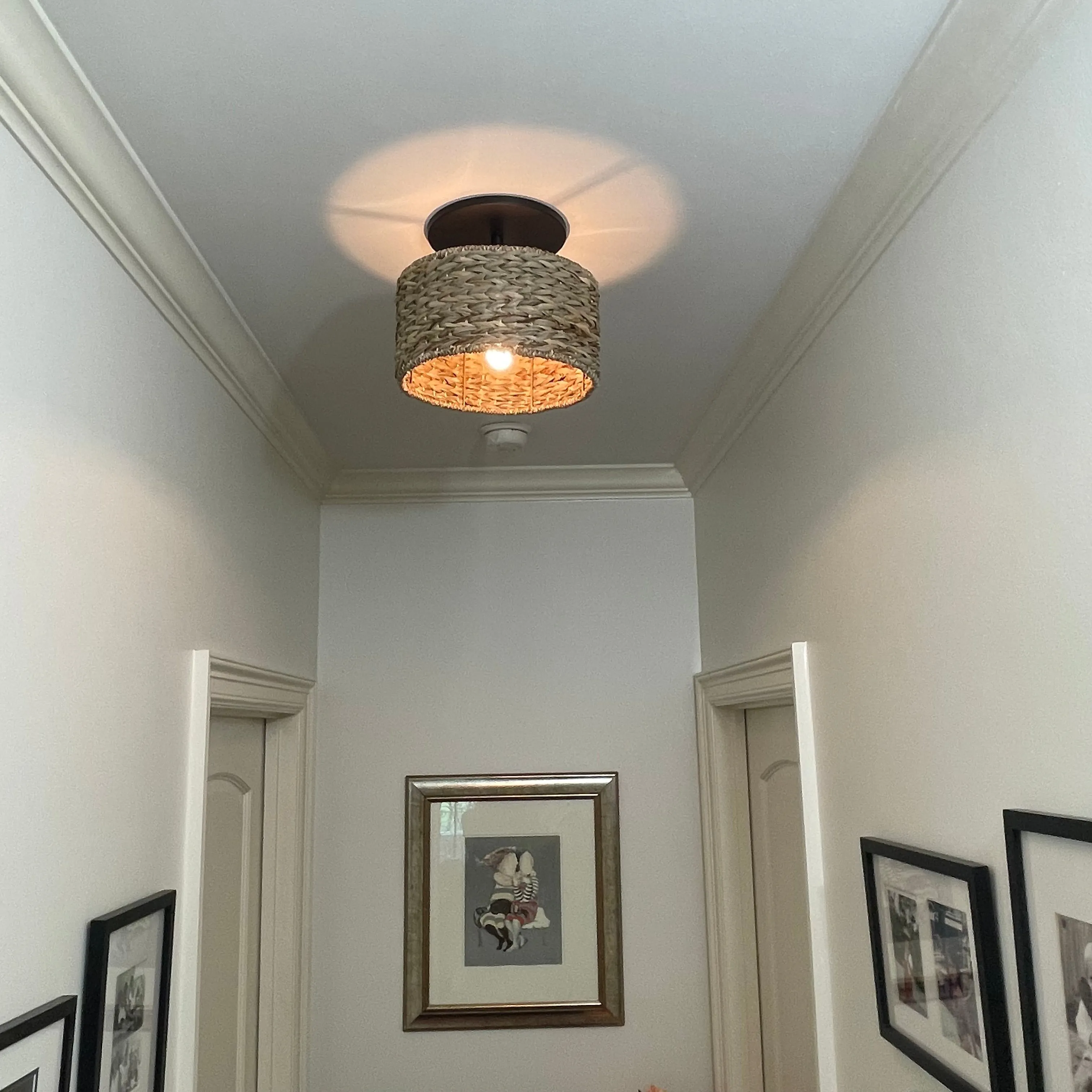 Woven Seagrass Drum w/Matte Black Instant Semi Flush Recessed Conversion Kit