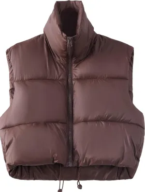 YSW Women's Cropped Puffer Vest Winter Warm Lightweight Sleeveless Outerwear Vests Stand Collar Padded Gilet
