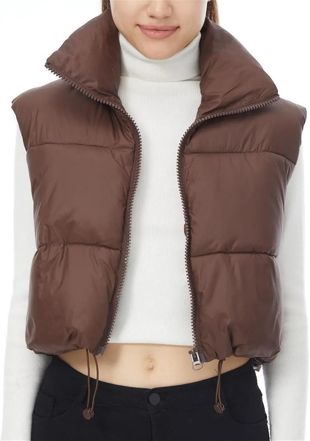 YSW Women's Cropped Puffer Vest Winter Warm Lightweight Sleeveless Outerwear Vests Stand Collar Padded Gilet