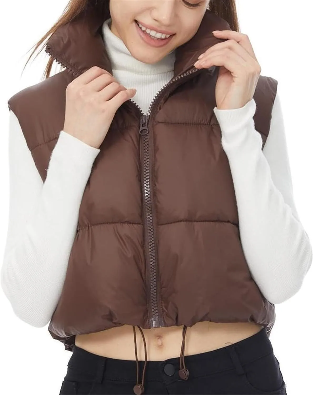 YSW Women's Cropped Puffer Vest Winter Warm Lightweight Sleeveless Outerwear Vests Stand Collar Padded Gilet